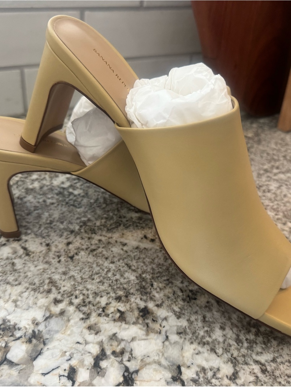 Banana Republic Tan Open-Toe Mule Heels